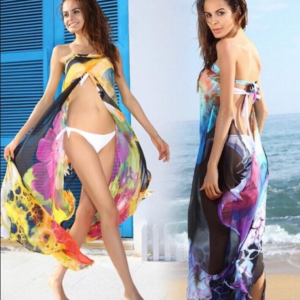 Colorful Print Chiffon Beach Coverup - Picture 7 of 7